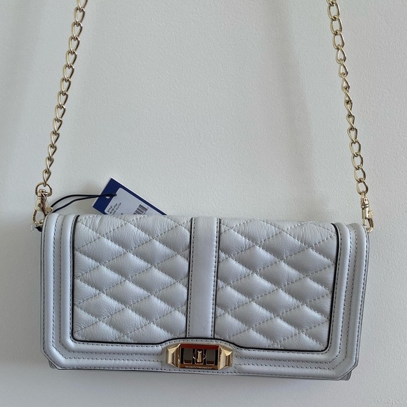 Rebecca Minkoff Quilted Love Clutch With Removable Chain In Fog New With Tag